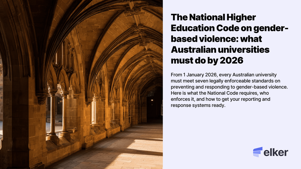 Sandstone University alongside text "The National Higher Education Code on Gender Based Violence - what Australian universities must do by 2026"