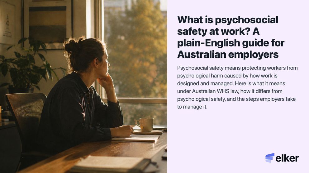 A woman sits at her desk in afternoon light. Psychosocial safety at work - a guide for employers.